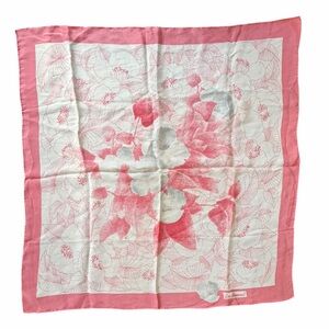Leo Narducci Silk Scarf in Rose / Salmon Pink, Cream and Gray 26” Square